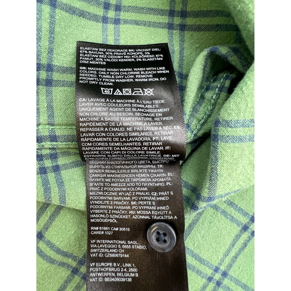 THE NORTH FACE Button Down Shirt Mens Large Green Plaid Hemp Blend Short Sleeve - Picture 6 of 13